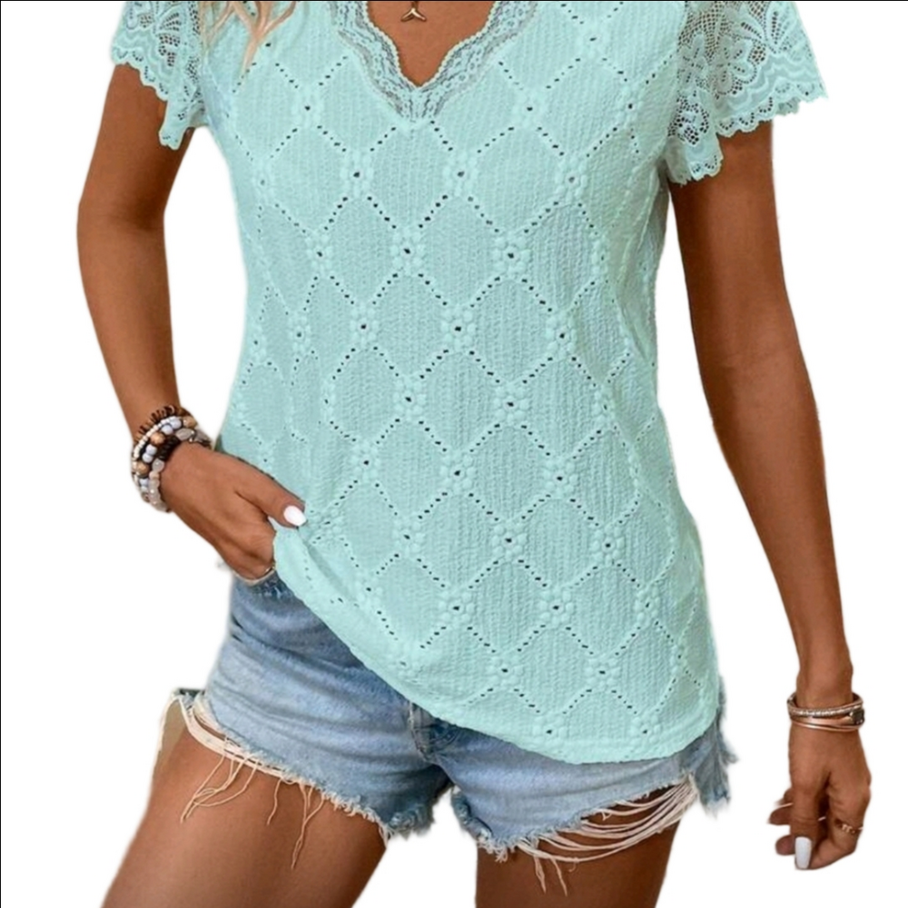 SHEIN Baby Blue Lace Blouse